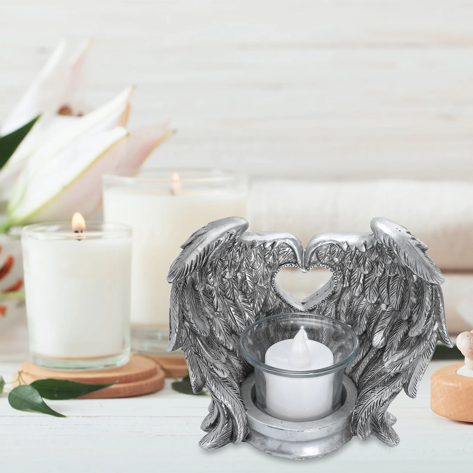 

Resin Candlestick Holder Wing Design Home Decoration Miniature Retro Angel Spiritual Values Birthday Religious Memorial Get Well
