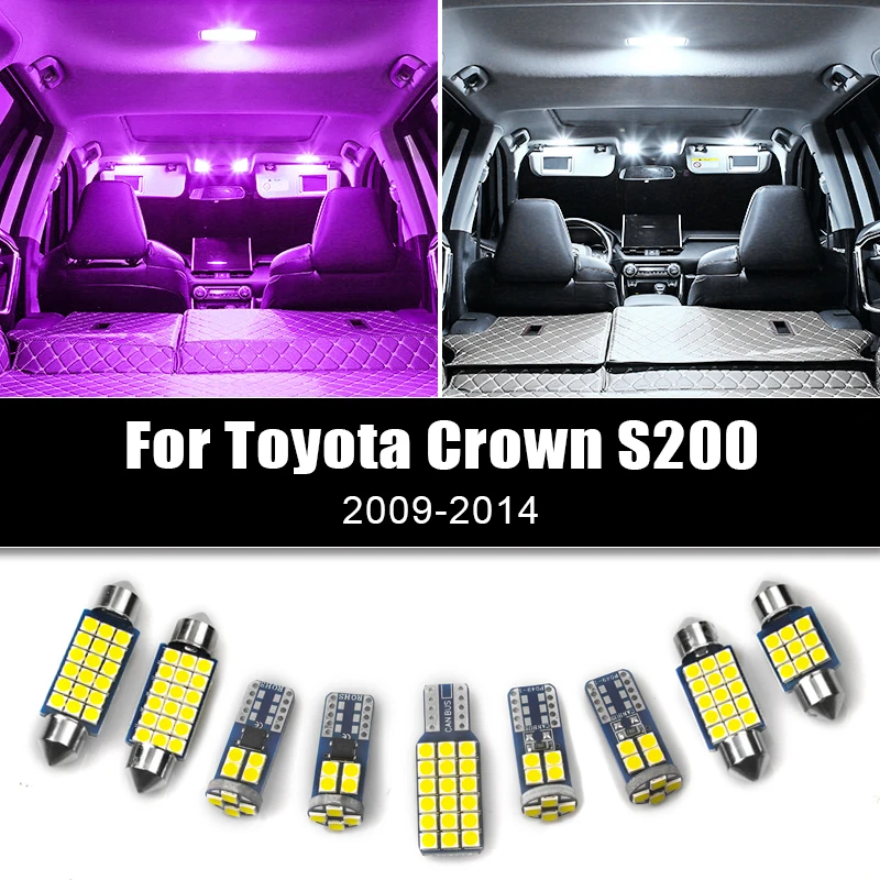 

For Toyota Crown S200 2009-2011 2012 2013 2014 8pcs Car LED Bulbs Reading Lamp Vanity Mirror Trunk Lights Interior Accessories