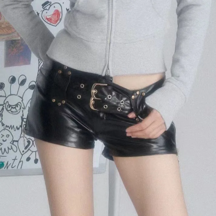 2026 New Spice Girl Y2k Retro Nightclub Sexy Low Waist Bodycon PU Leather Shorts Boots Shorts Woman - Image 4