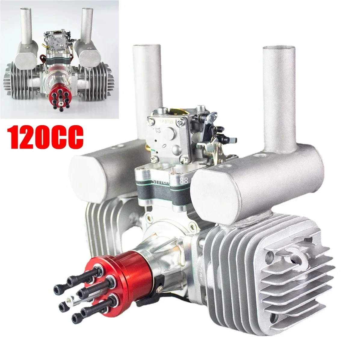 

120cc Metal Gasoline Engine Model Twin Cylinder Two Stroke Engine Suitable for Aviation RC Aircraft Model Experimental Toy RCGF