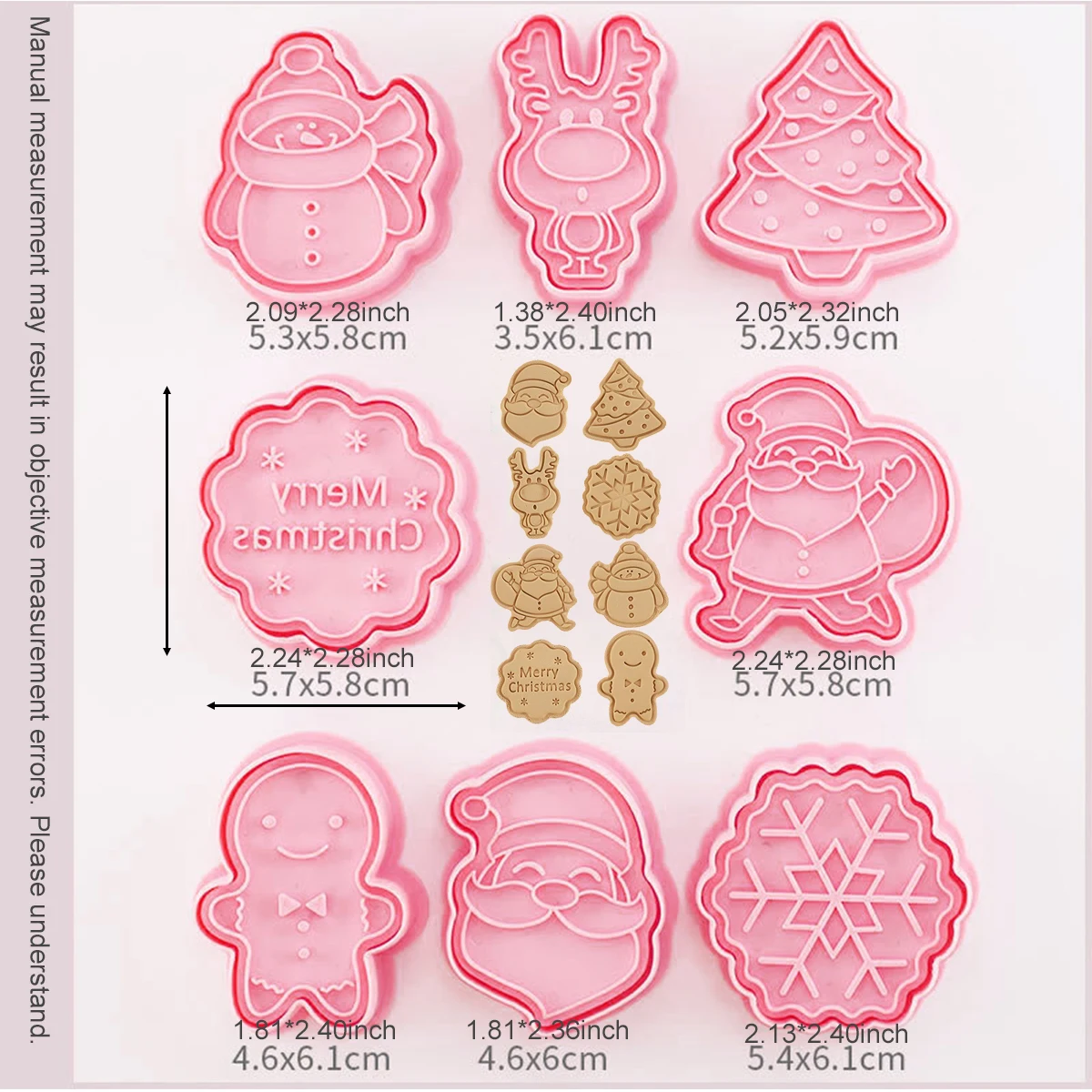 8 Pieces Cookie Cutter Press Christmas Santa Claus Biscuit Mold Plastic Cookie Stamp Confectionery Kitchen Baking Pastry Tools