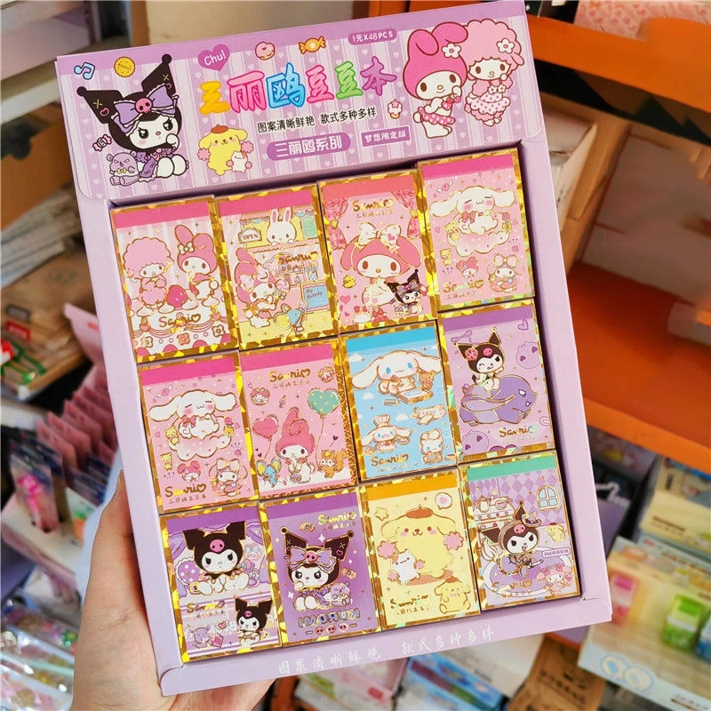 48Pcs/box Sanrio Sticker Book Anime Hello Kitty Stickers Toys Children Student Stationery Kawaii Cartoon Paster School Supplies