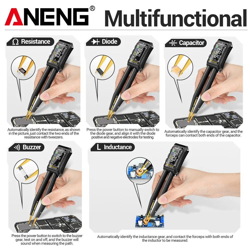 ANENG GN702 LCR Ponte de pinça inteligente Bateria de lítio recarregável embutida Capacitores de indutância multifuncionais Ferramentas meduráveis