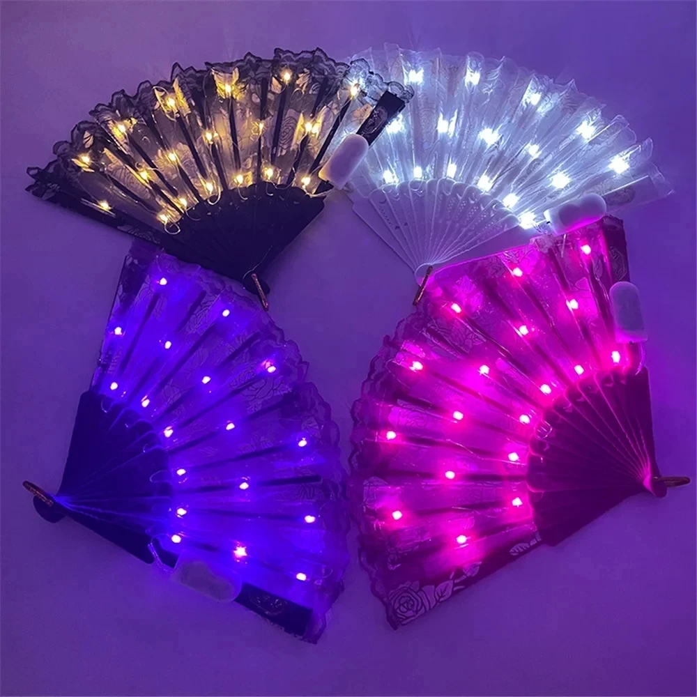 Glowing Hand Fan Luminous LED Fan For Ladies Light Up Glow In The Dark Night Party Fans For Women Dancing Music Performance