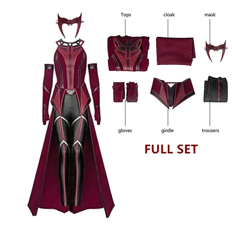 Cyfemale wanda maximoff cosplay traje scarlet witch headwear manto e calças conjunto completo roupa acessórios de halloween adereços m17