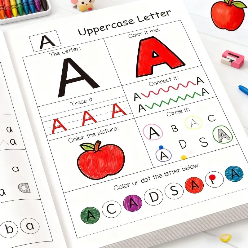 Children's English Enlightenment Practice Book ABCDE Alphabet Word Drawing Red Book Preschool Basic Drawing Training Book