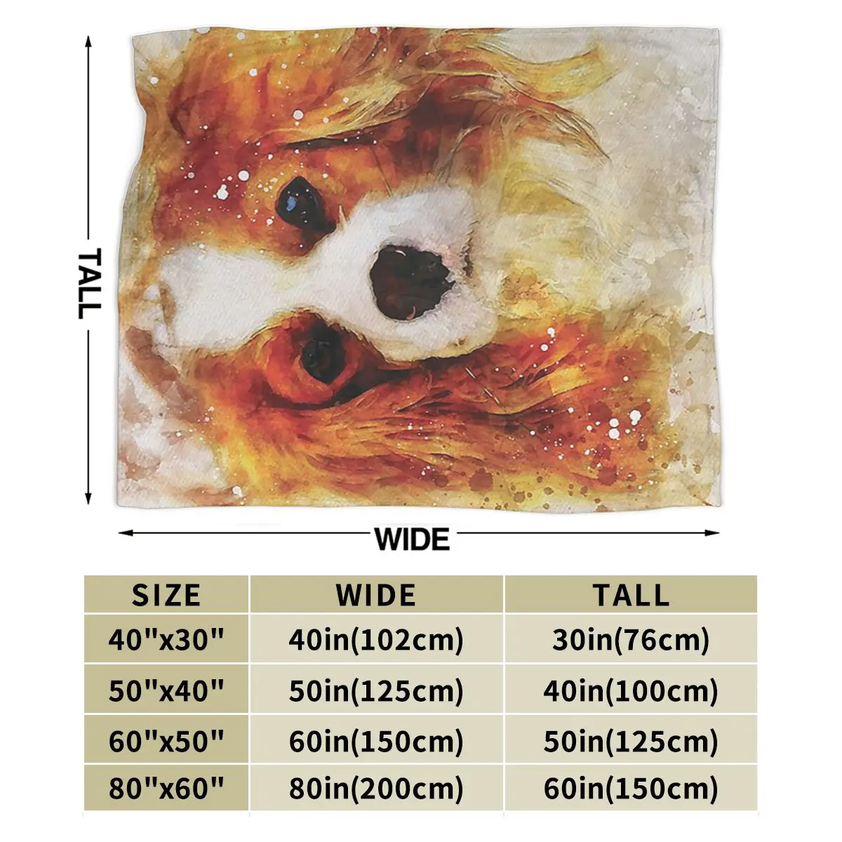 Cavalier King Charles Spaniel Dog Watercolour Digital Portrait Blankets Soft Flannel Throw Blanket Bedspread for Bed Living room