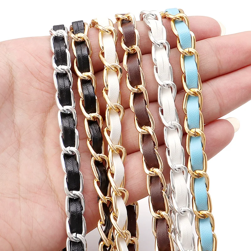 110CM aluminium alloy PU Cortical chain with button for bags Shoulder bag belt metal chain accessories wholesale