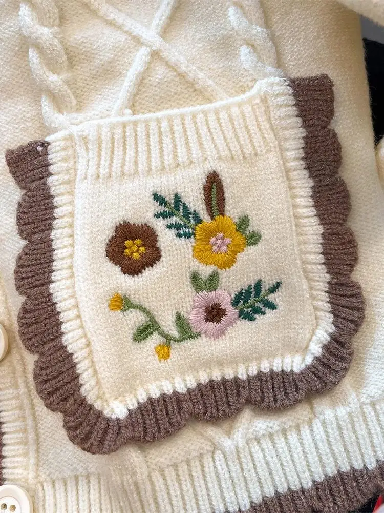 Pull tricoté doux et confortable pour femme, manteau, coupe ample, fleur brodée, paresseux, doux, Long, Sve rond Ne, automne hiver