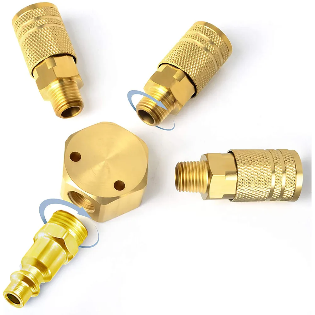 

3 Way Quick Coupler 1/4 Inch NPT Connector for Air Hose and Pneumatic Tools Style Brass Manifold with 6 Ball Couplers