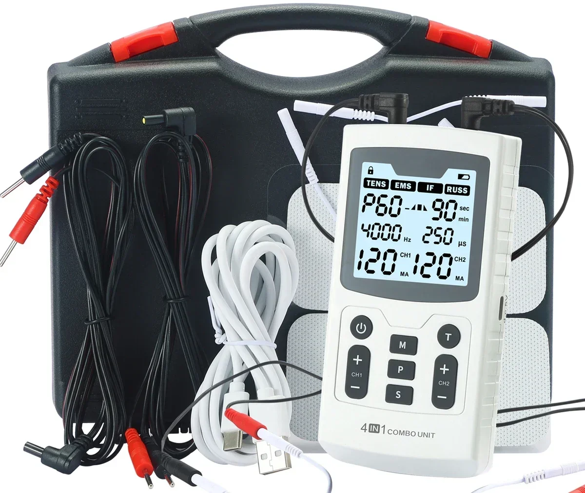 4-in-1 Digital Health Combo - IFC/RUSS/EMS/TENS Unit for Back Pain Relief & Muscle Soreness Treatment