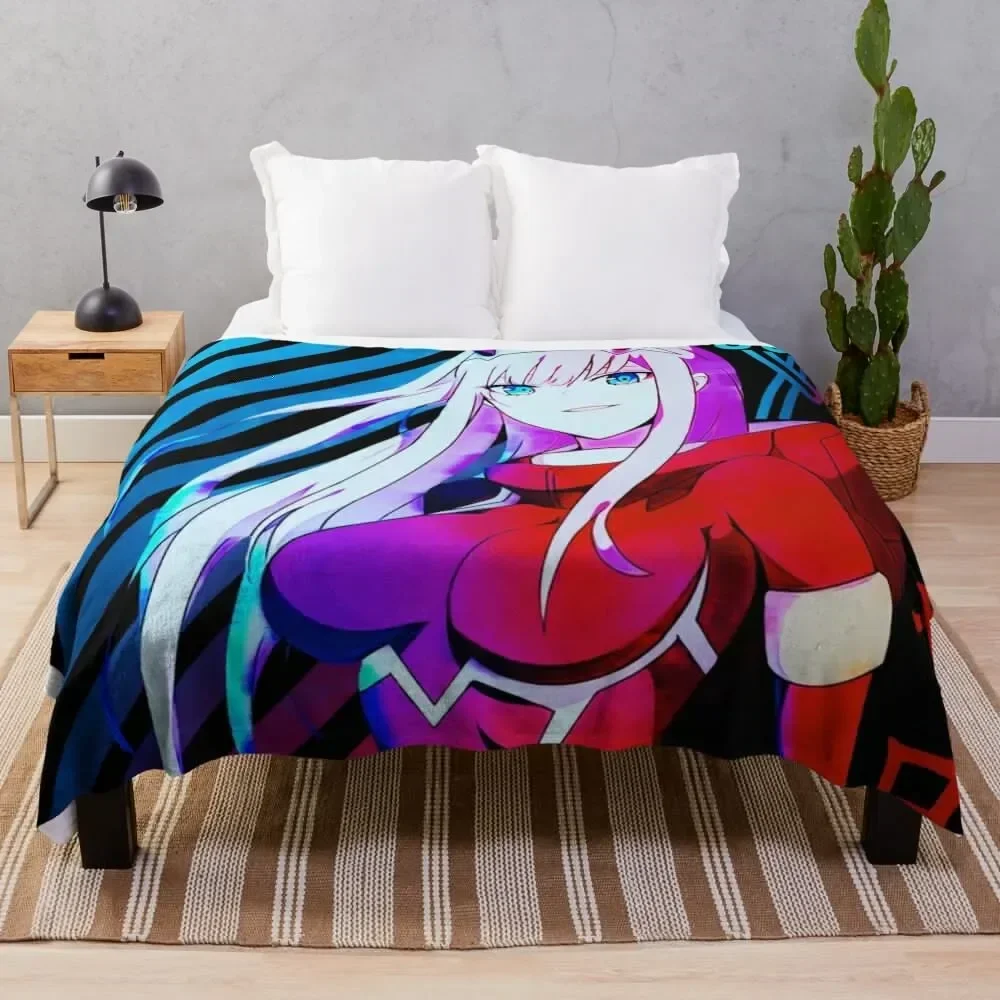 Franxx Ram Ichigo Throw Blanket Plaid on the sofa Moving Blankets