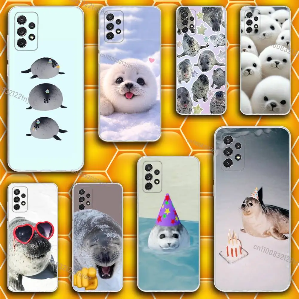 

Cute and Funny Seals Phone Case Silicone For Samsung S30,23,21,22,20 FE lite,S10,9,PIus Note20ultra Soft Transparent