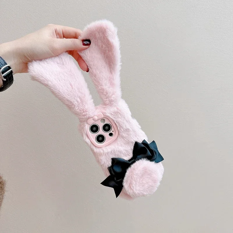 For IPhone 16 Pro Max 15 14 13 12 11 Bow Tie Maid Bunny Plush Phone Case Fall Winter Cute Phone Protective Jacket view 6