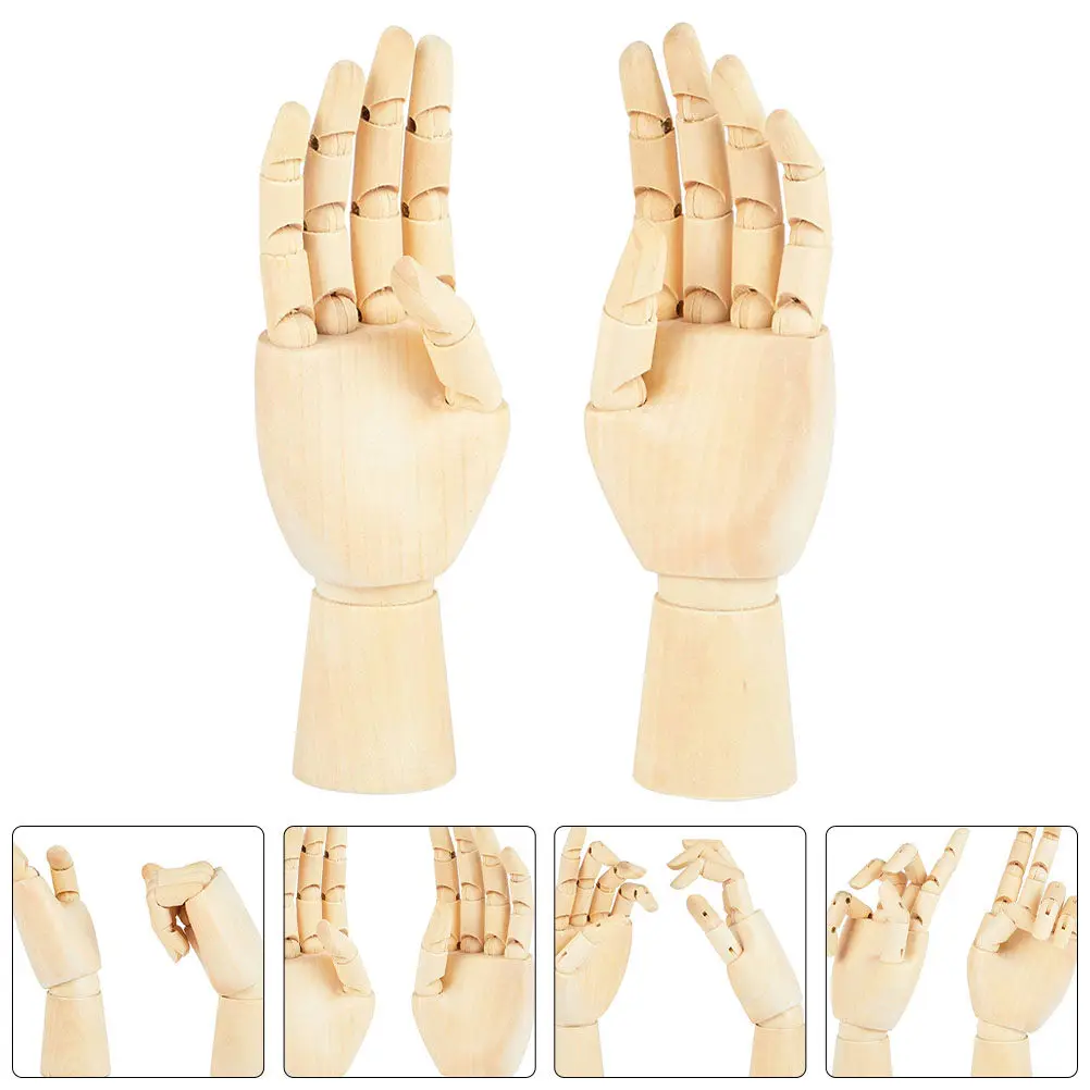 2Pcs Movable Joint Left Right Wooden Hand Puppet Sketch Models Artist Drawing Tools Flexible Hand Figures for Sketch Drawing