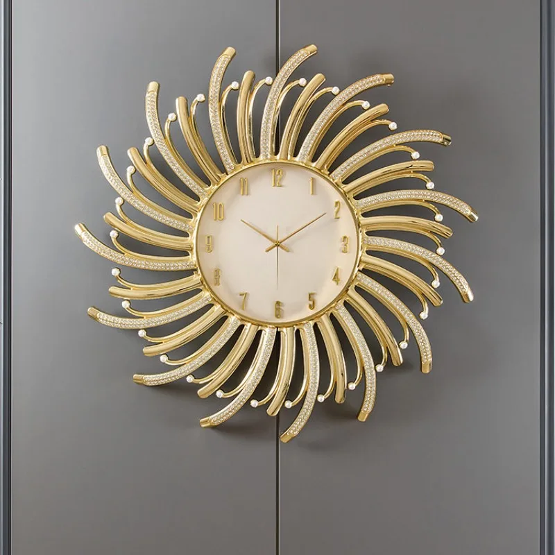 European modern light luxury creative diamond sunflower large wall clock silent background wall entrance decorative clock