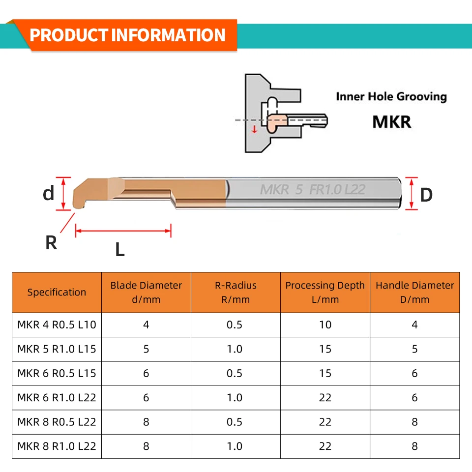 Tooleye MKR Boring Cutter Tungsten Steel Lathe Cutter Circular Grooving Boring Tools Metalworking Small Hole Carbide CNC Cutter