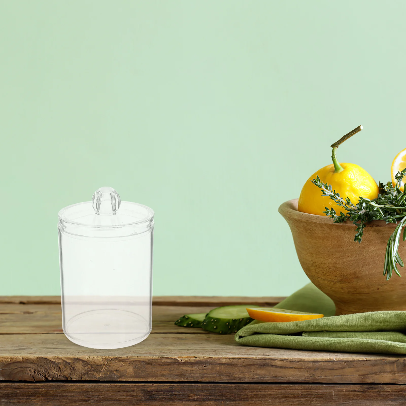 

2pcs Acrylic Canister With Lid Small Cotton Ball Holder Dispenser Clear Bathroom Vanity Organizer Household Storage Jar