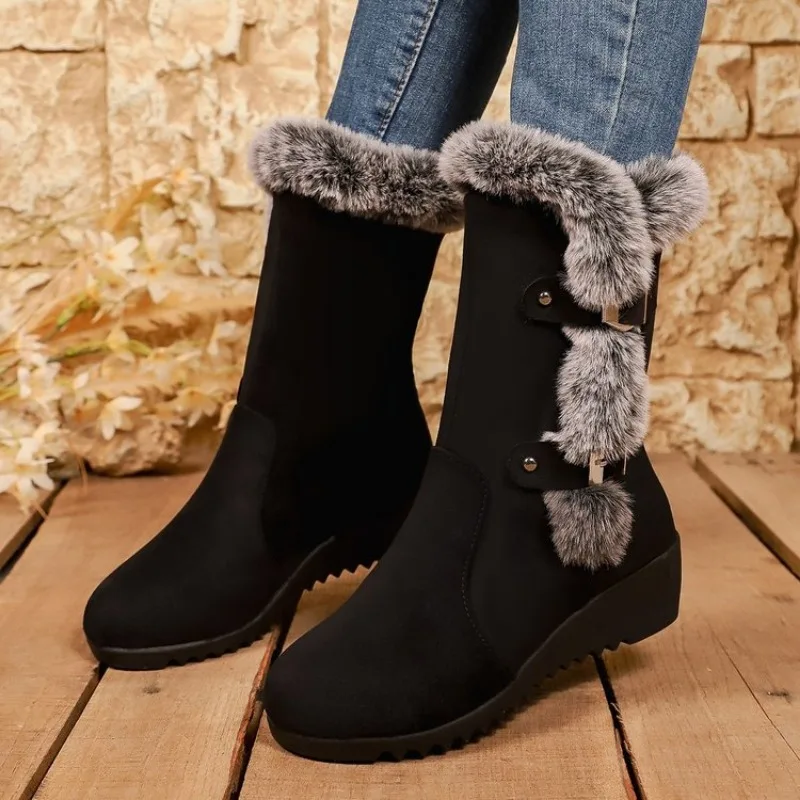 

2026 New Women Warm Plush Snow Boots Casual Flat All-match Cotton Fashion Side Zipper Winter Shoes Thigh High Boot Botas Mujer