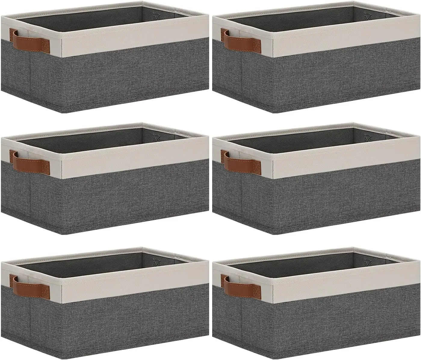 

Small Fabric Storage Bins with Handles 6 Pack Baskets for Organizing Clothes Socks DVDs on Shelves Grey White