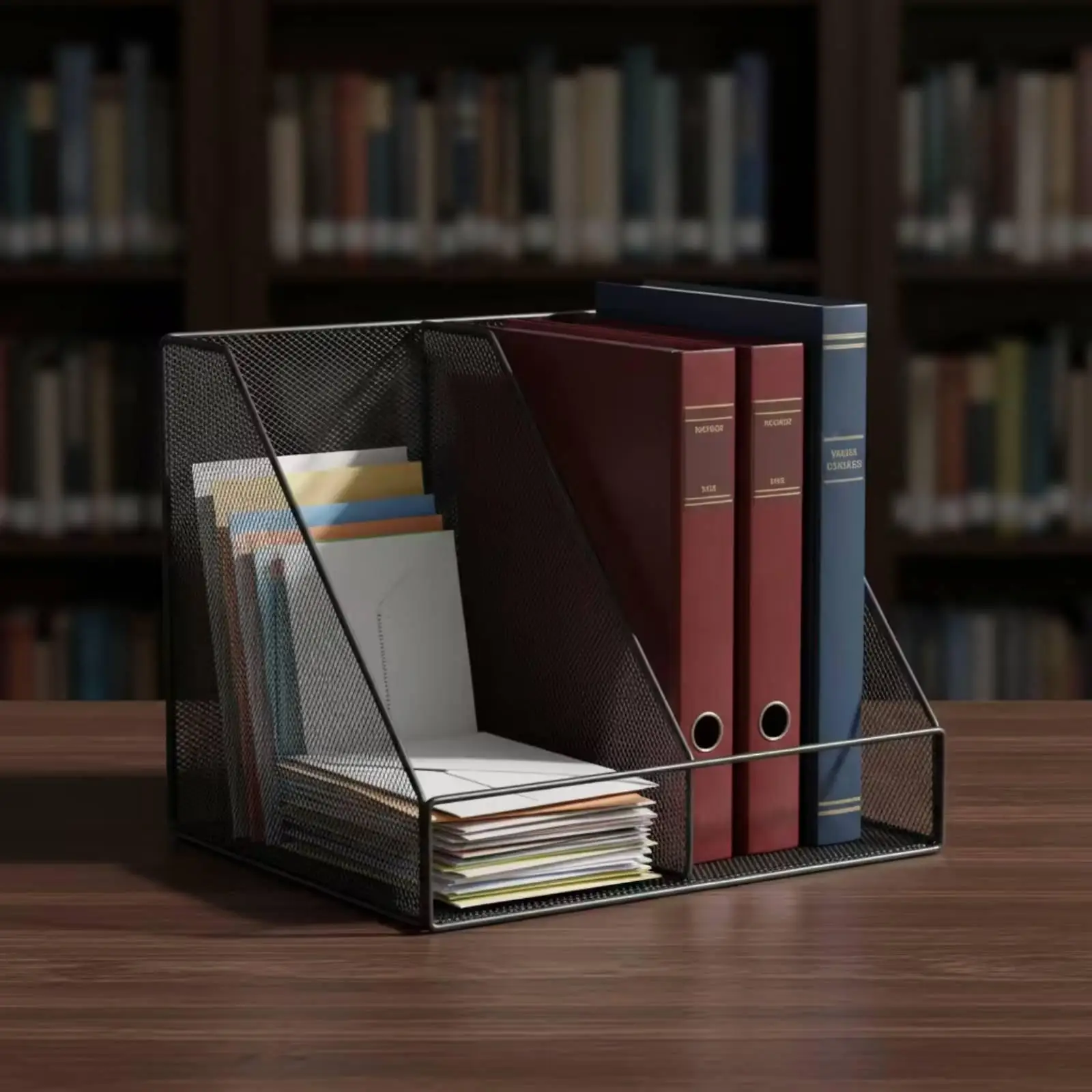 Mesh File Organizer Desktop Desk File Organizer 2-Compartment Holder for Professionals, Students, Office