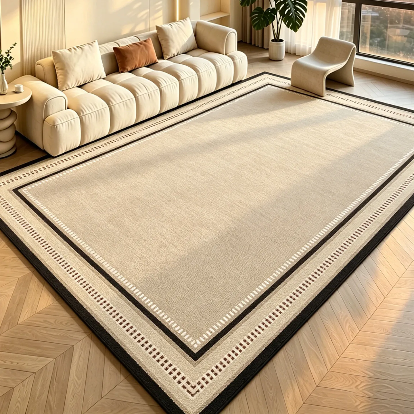 Minimalist Cream Style Area Rug Soft Dove Velvet Living Room Large Carpet Modern Ins Style Bedroom Floor Mat Home Decor