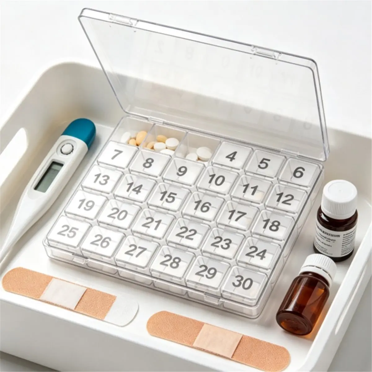《TOP RATED》Monthly Pill Organizer-30-Day Pill Box with Compartments, Large-Capacity Portable Pill Box for One Month Image Color