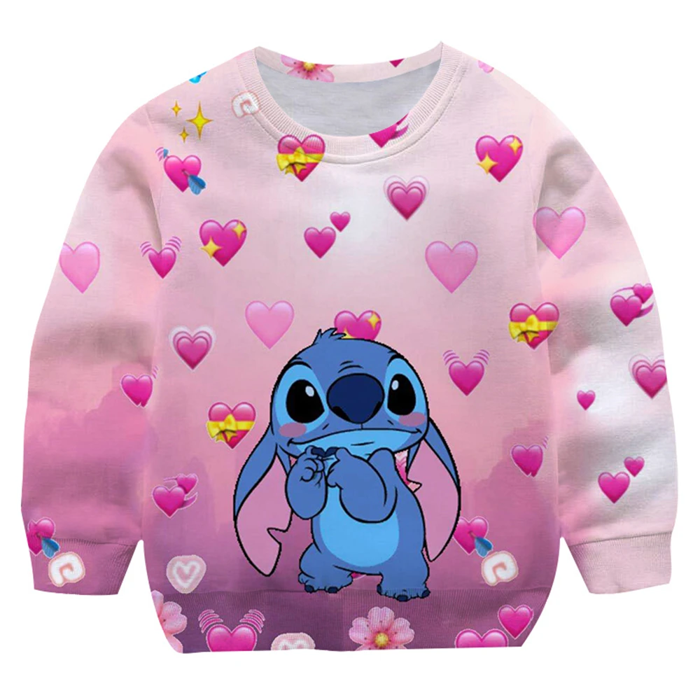 MINISO New Stitch Sweatshirt Cartoon Boys Girls Fashion Spring Autumn Round Neck Long Sleeve Kids Adults Pullover Tops Clothing