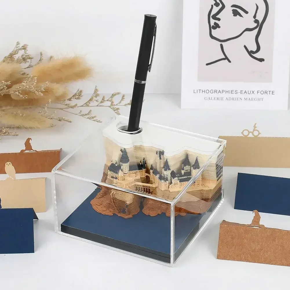 ماجيك كاسل ثلاثية الأبعاد المفكرة 2025 التقويم مذكرة الوسادة كتلة ملاحظات هاري تصميم اوراق الملاحظات القرطاسية اكسسوارات الجدة هدية مع الضوء