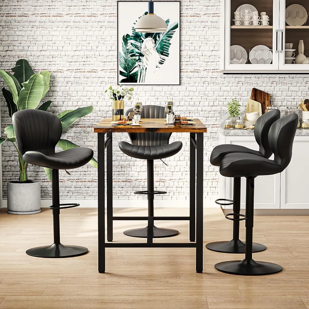 ty-Modern Adjustable Swivel Bar Stools Set of 4，Hydraulic Leather Counter Height Barstool with Ergonomic Backrest，Customized-