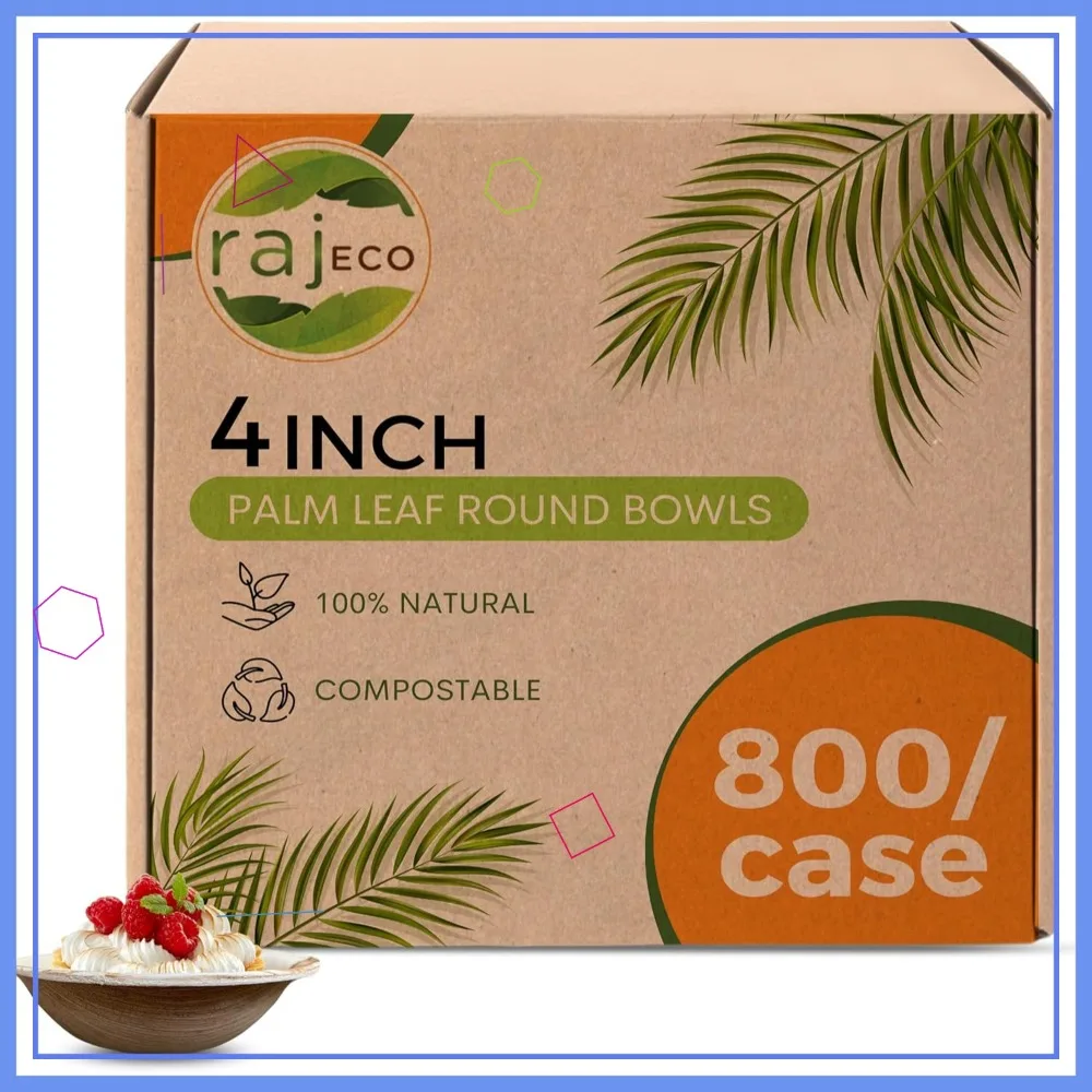 

800 шт. одноразовых биоразлагаемых чаш из пальмовых листьев 4 дюйма для свадеб, вечеринок, кемпинга и активного отдыха