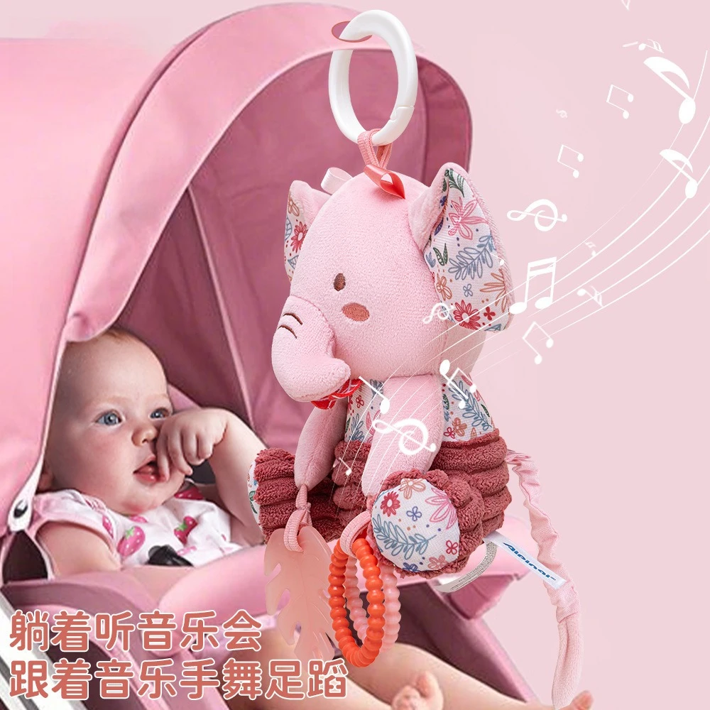 

Baby Hanging Musical Stroller Toy with Music Box Rattles Squeak Toy for Babies Boys Girls Infant Pram Pushchair Cribs Car Seats