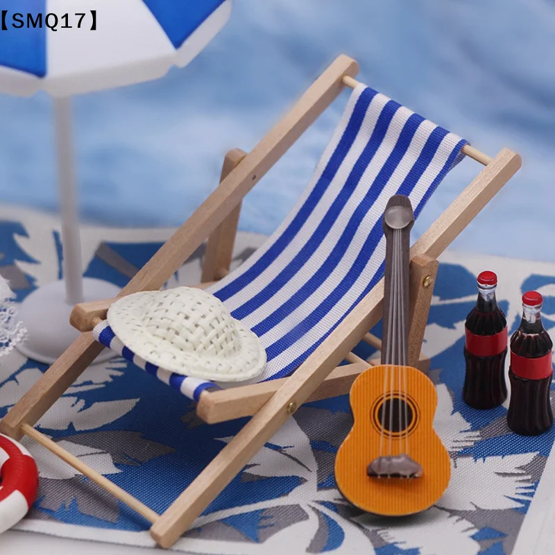 1 Set Dollhouse Mini Sunshade Umbrella Deckchairs Fairy Garden Decoration Summer Beach Micro Landscape DIY Accessories【SMQ】