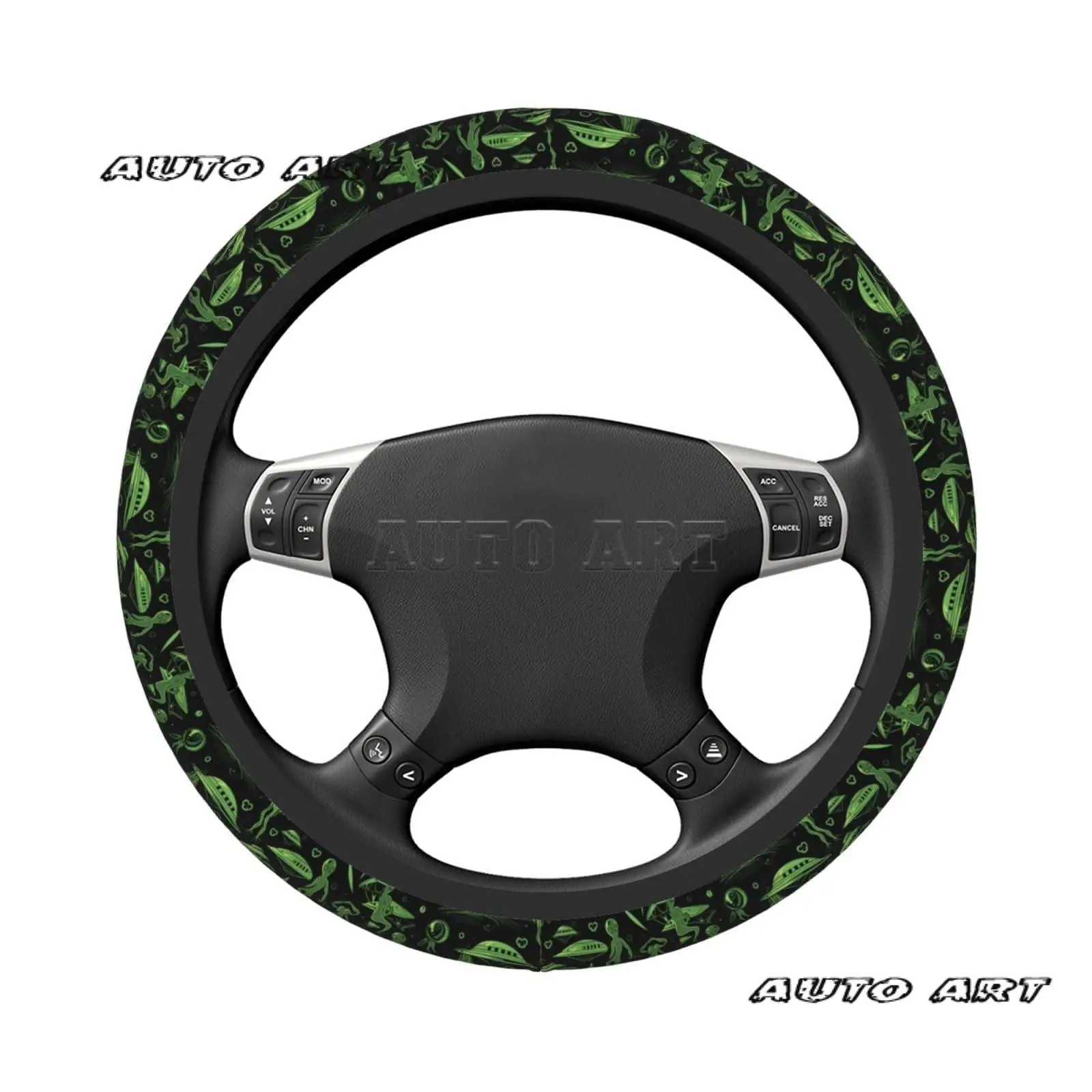 Green Alien UFO Moon Universal Steering Wheel Covers Cute Car Accessories for Women Girls Car Truck