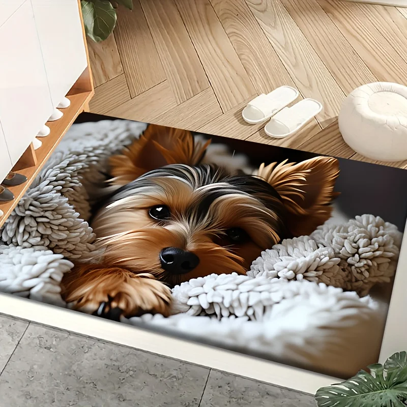 2D Flan Yorkshire Terrier Puppy Flannel Area Rug Non Slip Pet Lover Carpet for Living Room Bedroom Sofa Floor Decor
