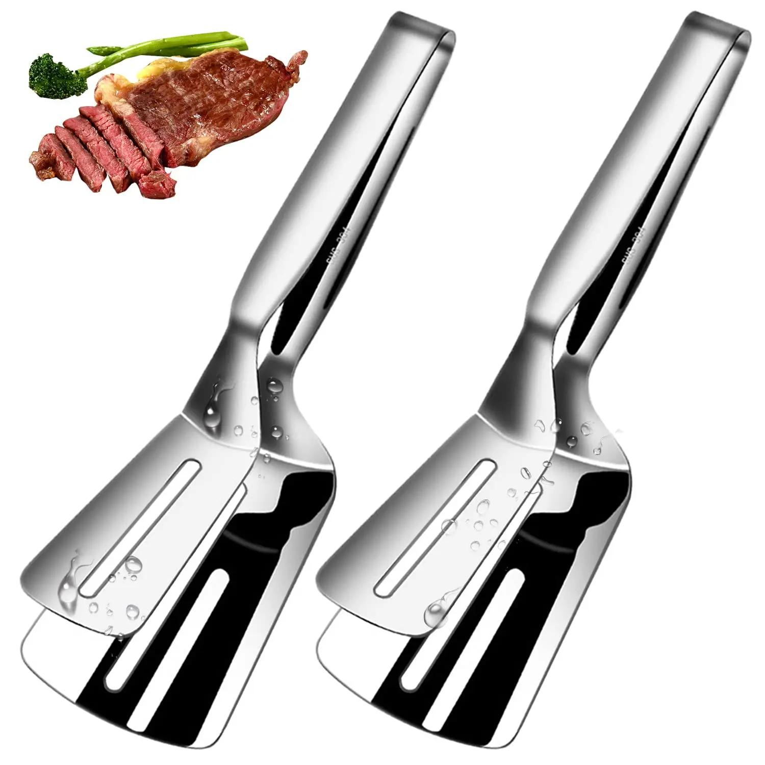 1/2/4Pcs Edelstahl Steak Clips Multifunktionale Spachtel Doppelseitige Kochen Zange Für Fisch Fleisch Pizza küche Backen Werkzeuge – Detail 18