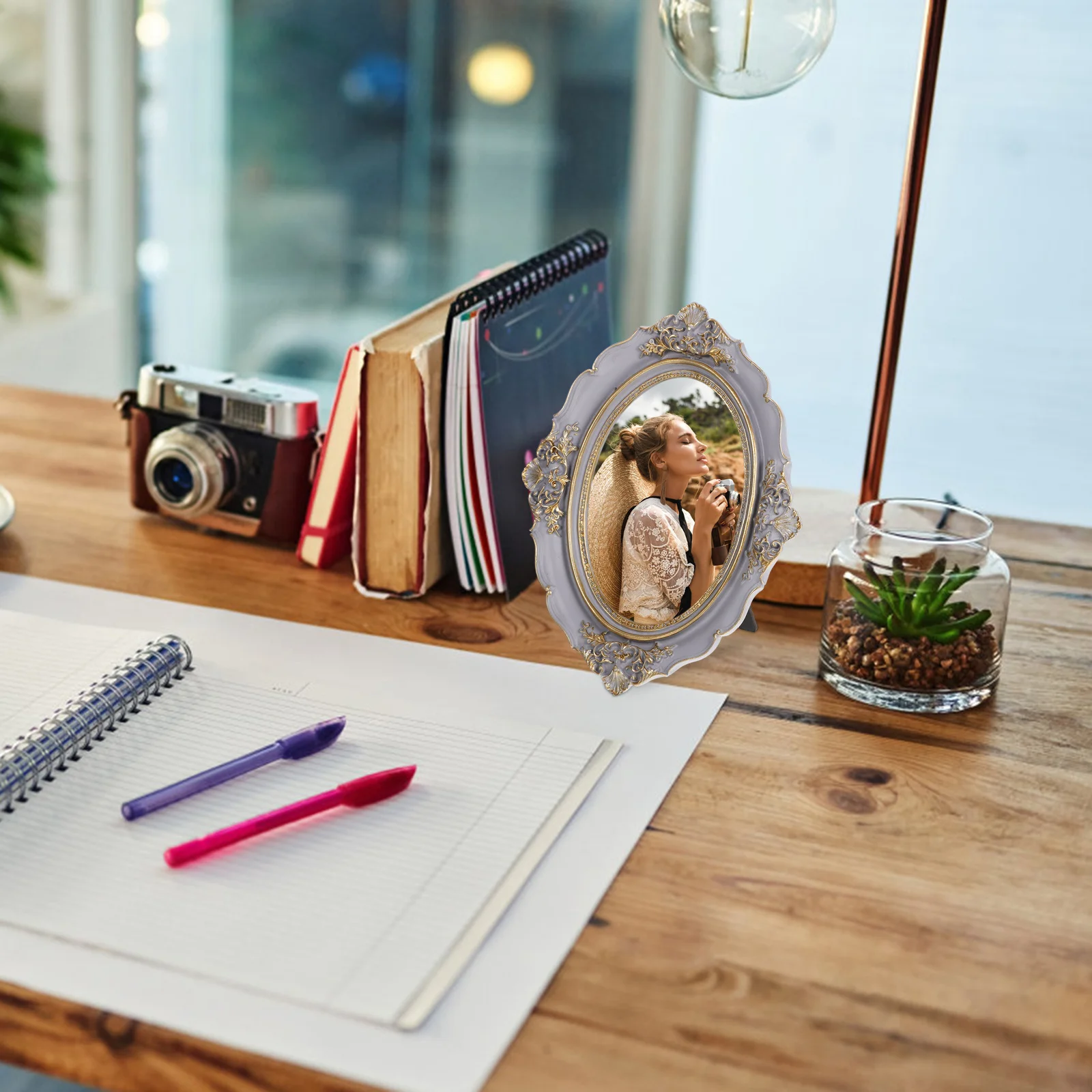 

1pc Vintage Resin Oval Photo Frame European Style Embossed Wall Hanging Decorative Picture Display Desk Tabletop Frame