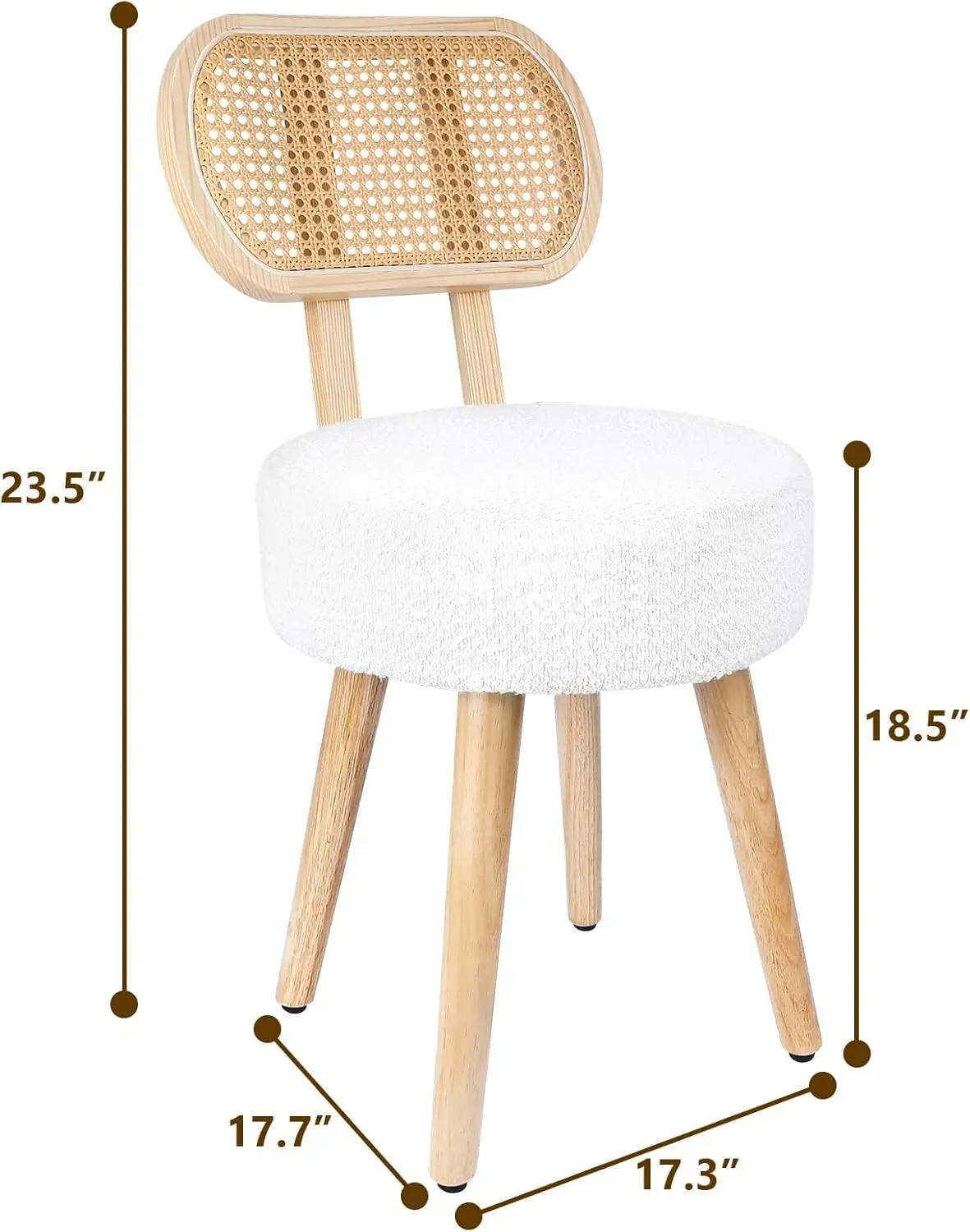 Modern Rattan Dining Chair with Boucle Seat, Versatile Accent Chair for Living Room, Kitchen, or Office