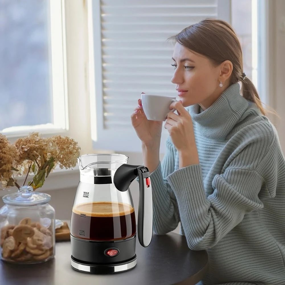 A83X-Cofee Maker With Handle, Electric Turkish Coffee Machine, 500 Ml Electric Coffee Pot, Espresso Maker,For Tea, Mocha, Eu Plu