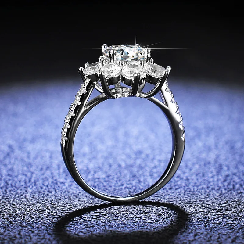 Lumira Ultra-luxurious Sunflower Platinum PT950 Moissanite Ring Exquisite Women's Floral Ring Wedding Party Charm Jewelry