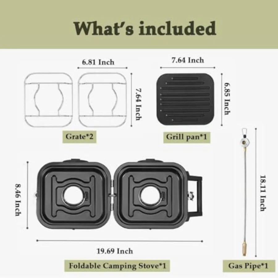 موقد غاز 2 في 1 للتخييم مع شعلات قابلة للتعديل ومقلاة حديدية 88.18 أونصة نظام طهي محمول مع مقبض حمل مثالي لـ
