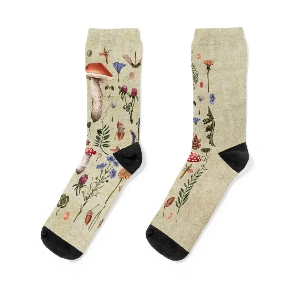 Retro botanical mushrooms, wildflowers décor, neutral colors floral design Socks Lots heated ankle Socks For Man Women's