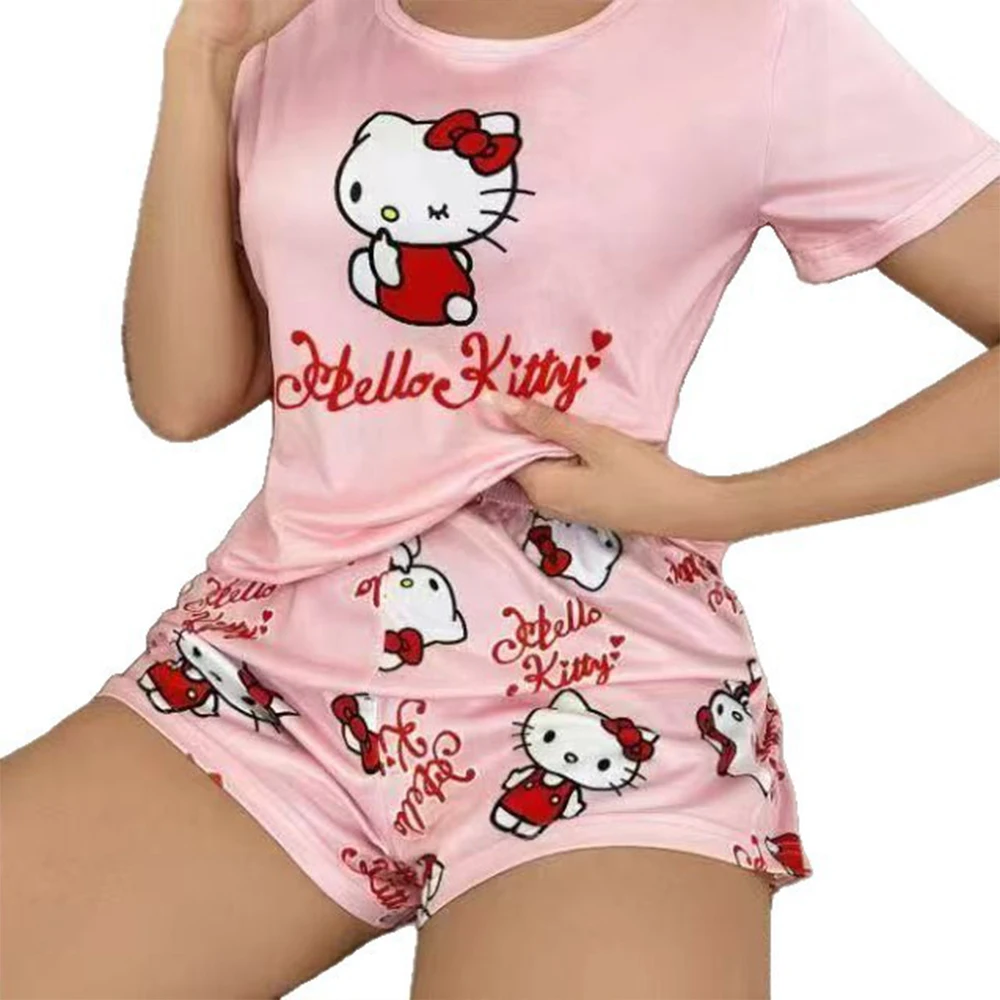 Hellokitty Women's Short Sleeve Pajama Set - Cartoon Graphic Spring/fall Homewear Cozy Pink Sleepwear & Loungewear Lightweight view 5