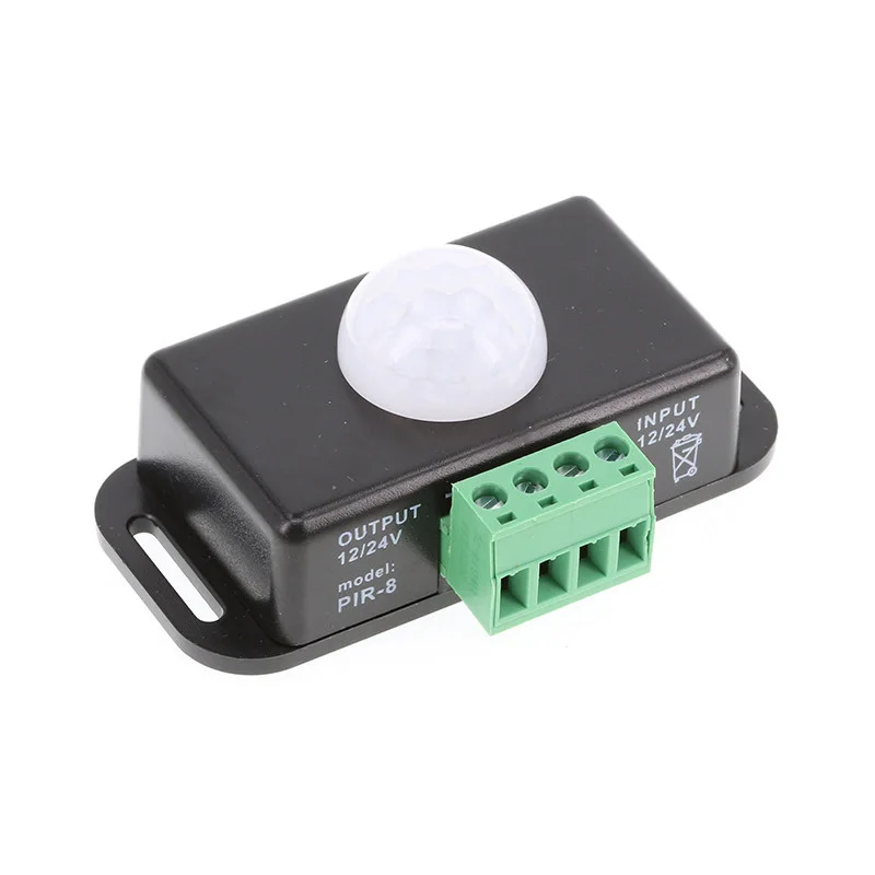 

LED human body sensor switch 6A 12/24V black with adjustable delay time PIR 5050 light strip module