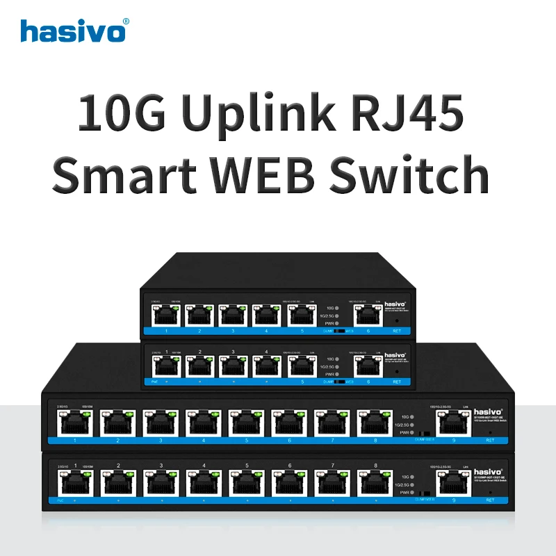 

Hasivo network Switch 4/8 Port multi-gigabit 2.5Gps PoE Switch with 10G RJ45 Uplink