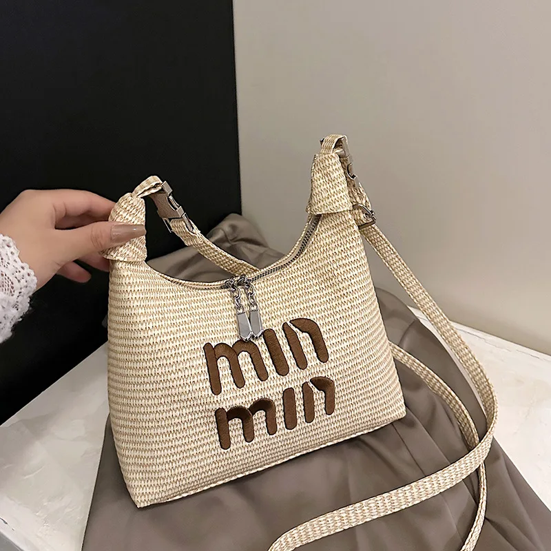 

2025 New Women's Niche Summer Straw Tote - Handwoven Letter Print Crossbody/Shoulder/Handheld Beach Bag