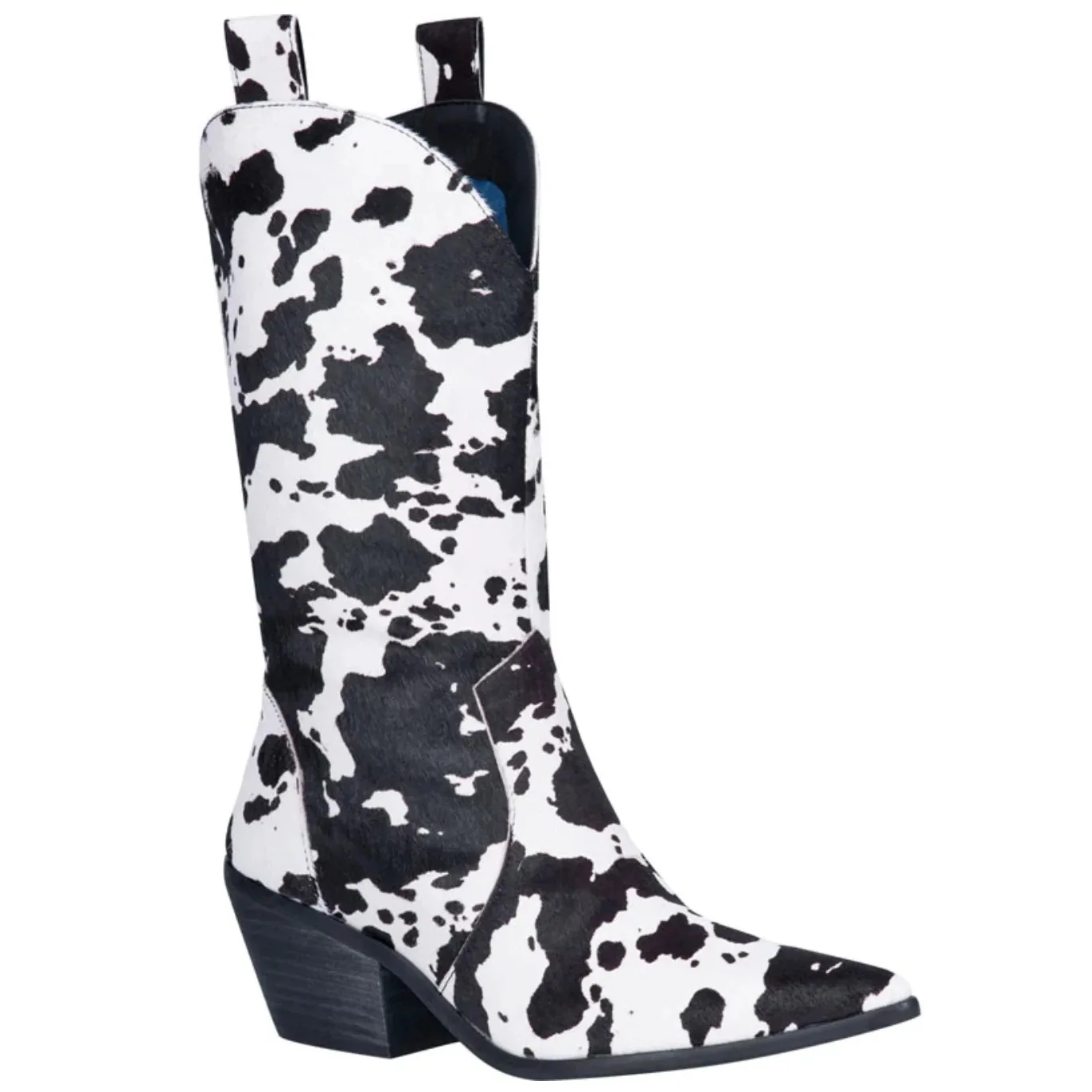 Western-Cowgirl-Stiefel mit Kuhmuster für Damen, Retro-Spitze, Blockabsatz, Halbhohe Stiefel für Party, Konzert, Alltag und Freizeitkleidung – Detail 8