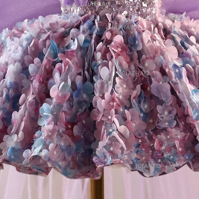 2026 Party Dress Summer New Fashion Floral Sleeveless Kids Host Princess Gown Costume Cute Sweet Purple Children Girls Birthday view 6