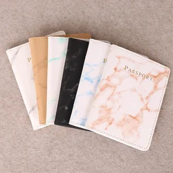 Women Men Passport Cover Pu Leather Marble Style Travel ID Credit Card Passport Holder Ticket Protective Packet Bag Wallet Pouch