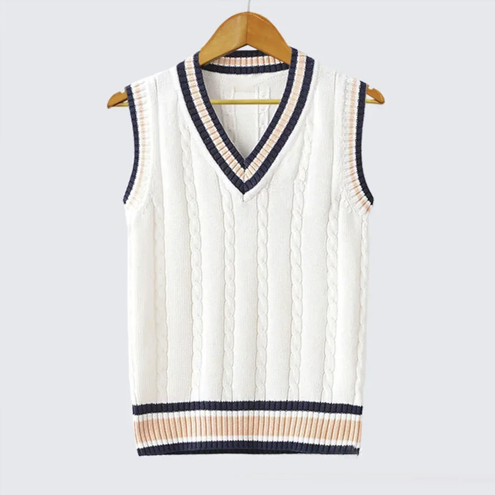 Mens Fashion Thickened V Neck Sleeveless Vest Sweater Varsity Knit Top